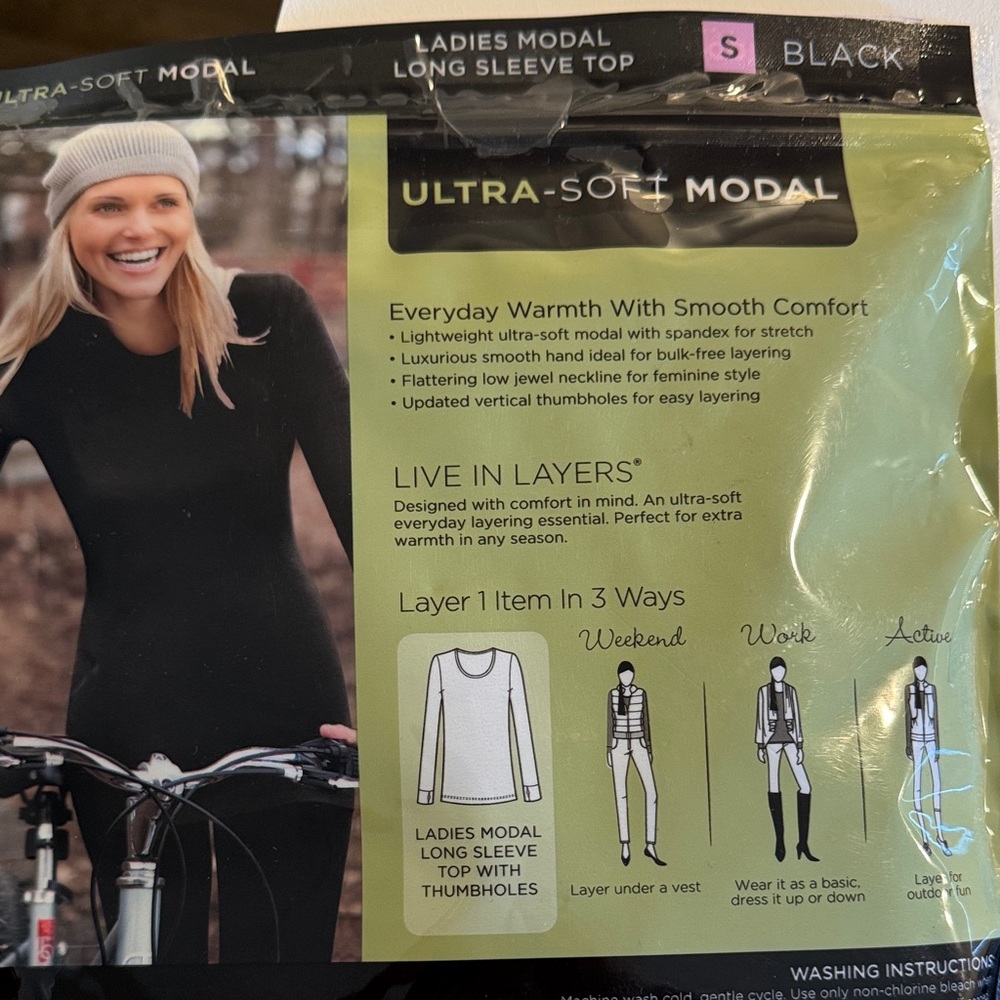 Cuddl Duds Ultra Soft Modal Black Warm Layer Top NWT - Picture 2 of 3